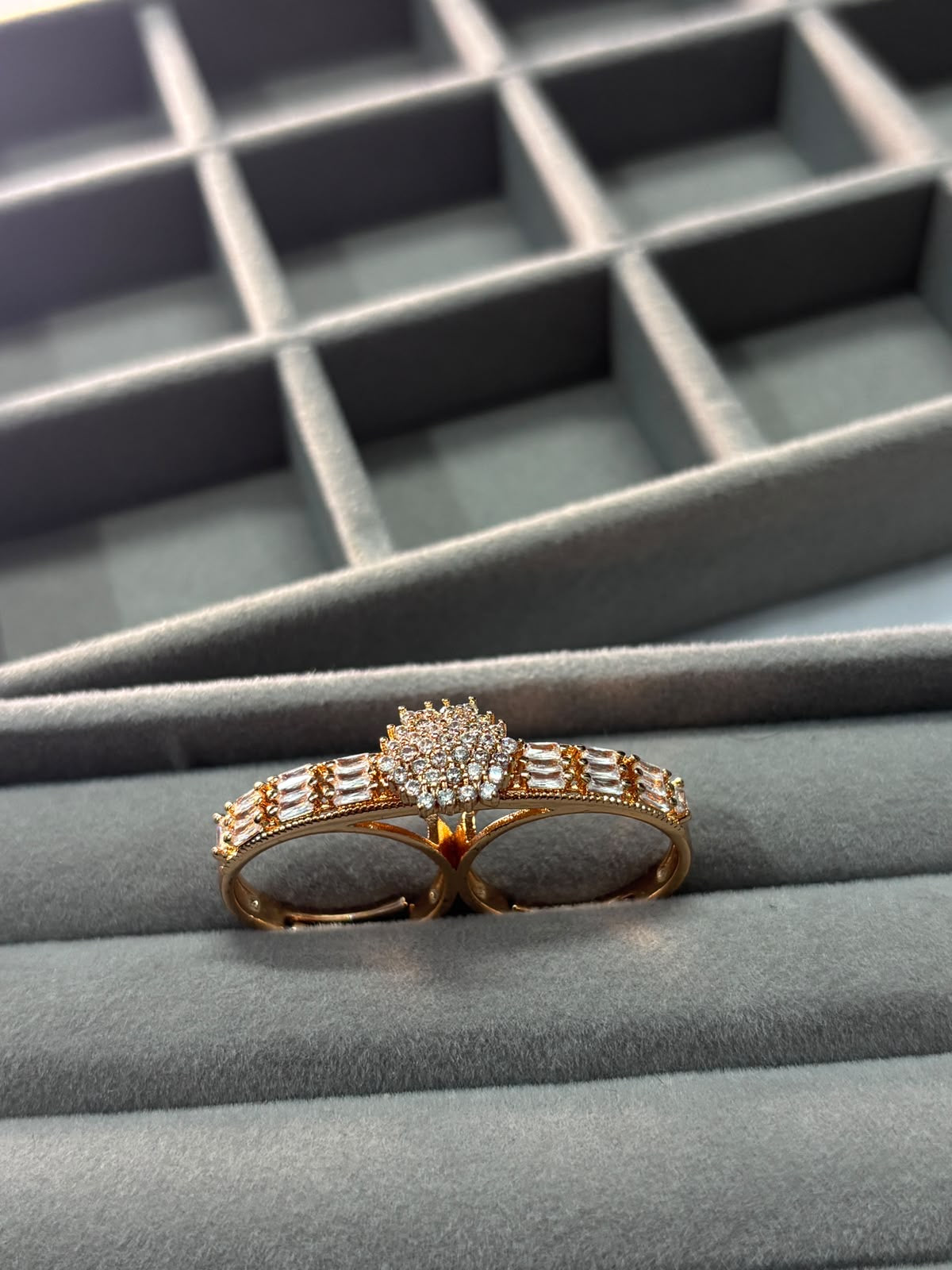Rose Gold Crystal Double Finger Ring for Women