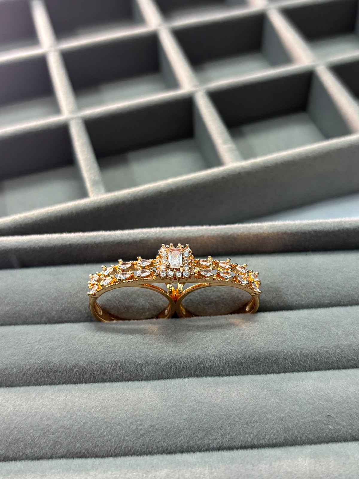Rose Gold Crystal Double Finger Ring for Women