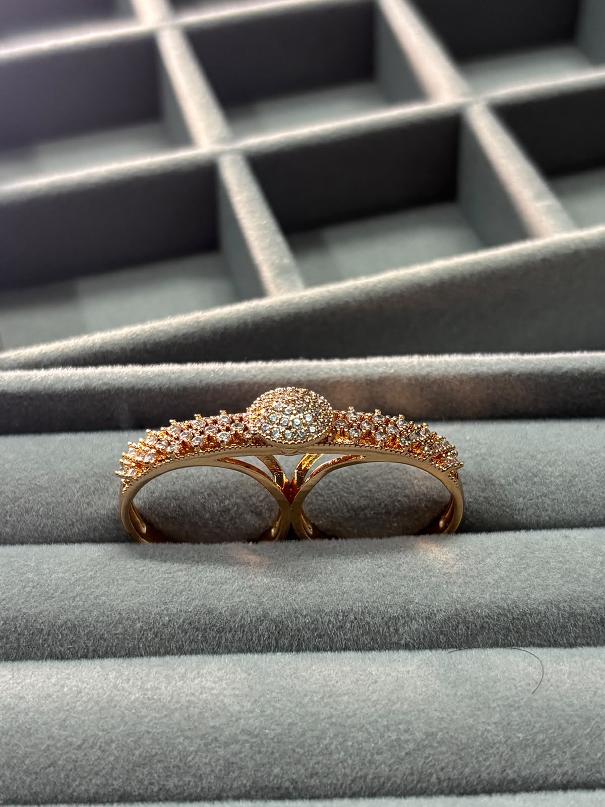 Rose Gold Crystal Double Finger Ring for Women