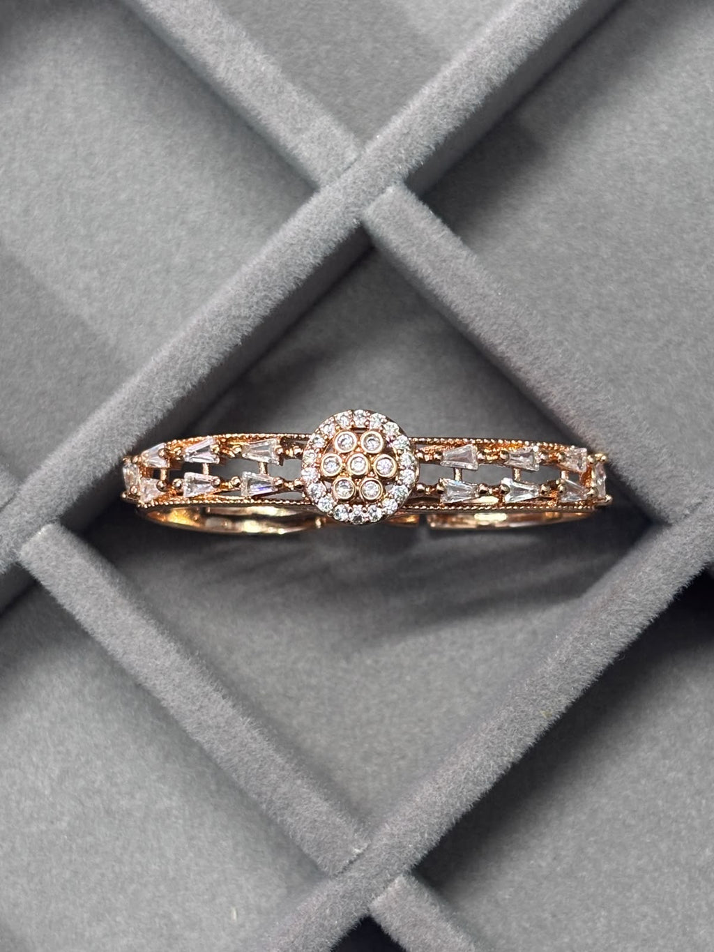 Elegant Rose Gold Crystal Double Finger Ring