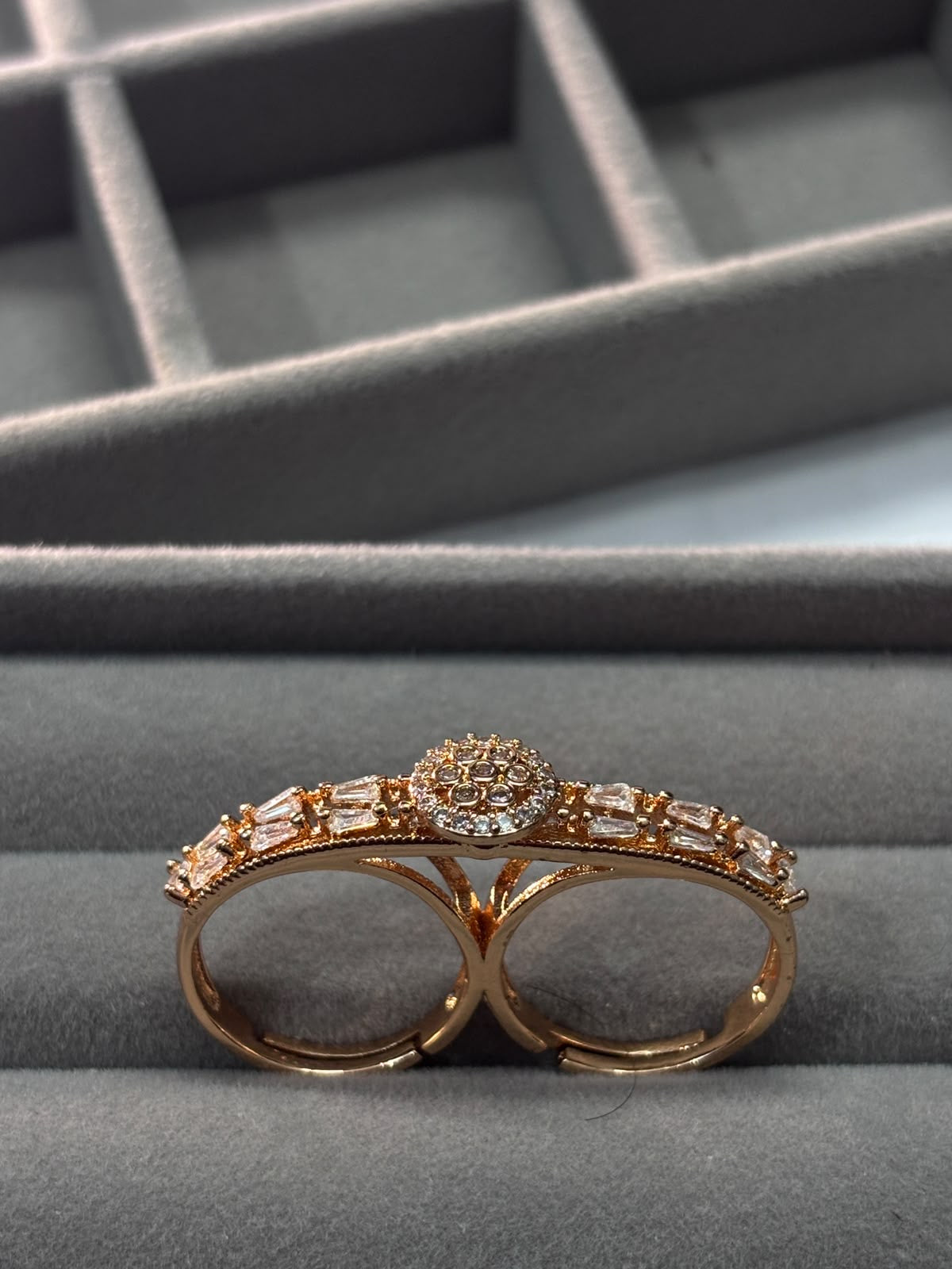 Elegant Rose Gold Crystal Double Finger Ring