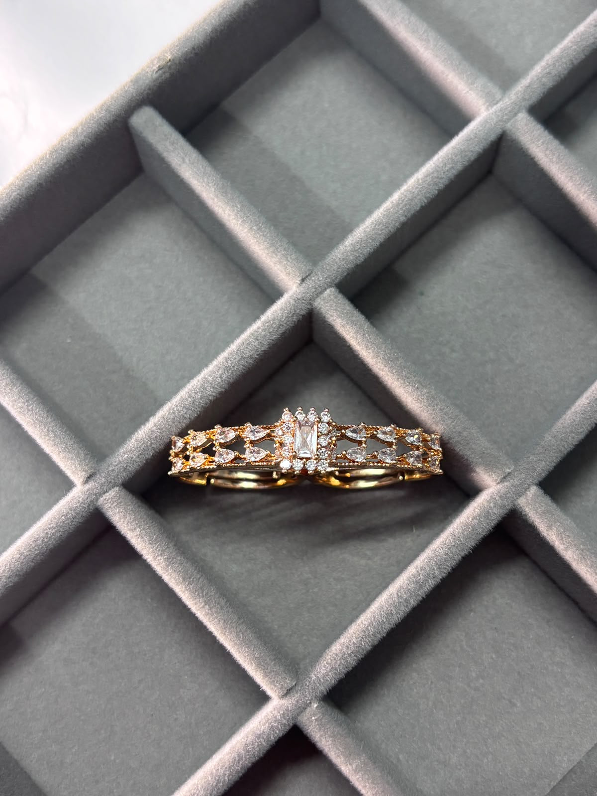 Rose Gold Crystal Double Finger Ring for Women