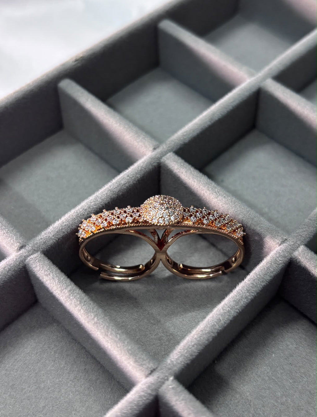 Rose Gold Crystal Double Finger Ring for Women