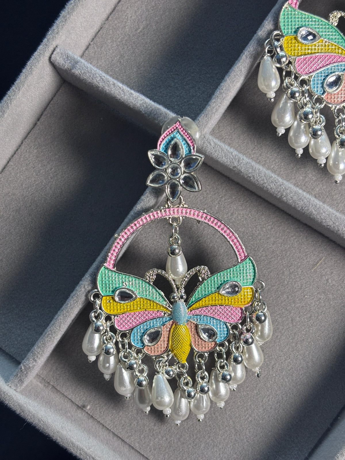 Multicolor Butterfly Pearl Drop Earrings 🦋✨