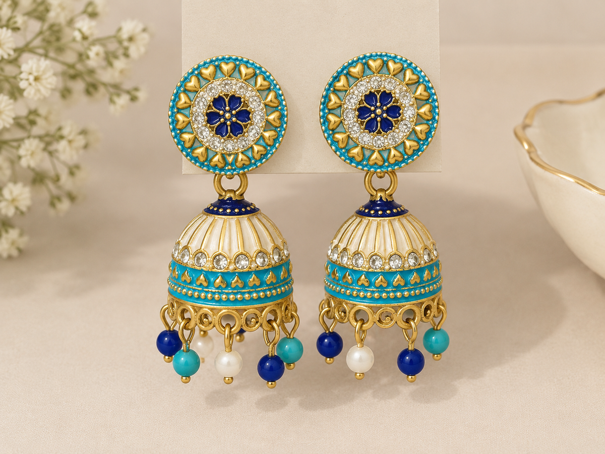 Royal Multicolor Meenakari Jhumka Earrings (Pack of 6)