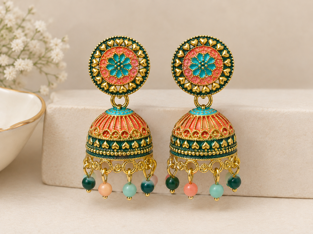 Royal Multicolor Meenakari Jhumka Earrings (Pack of 6)