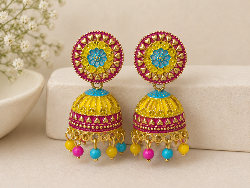 Royal Multicolor Meenakari Jhumka Earrings (Pack of 6)