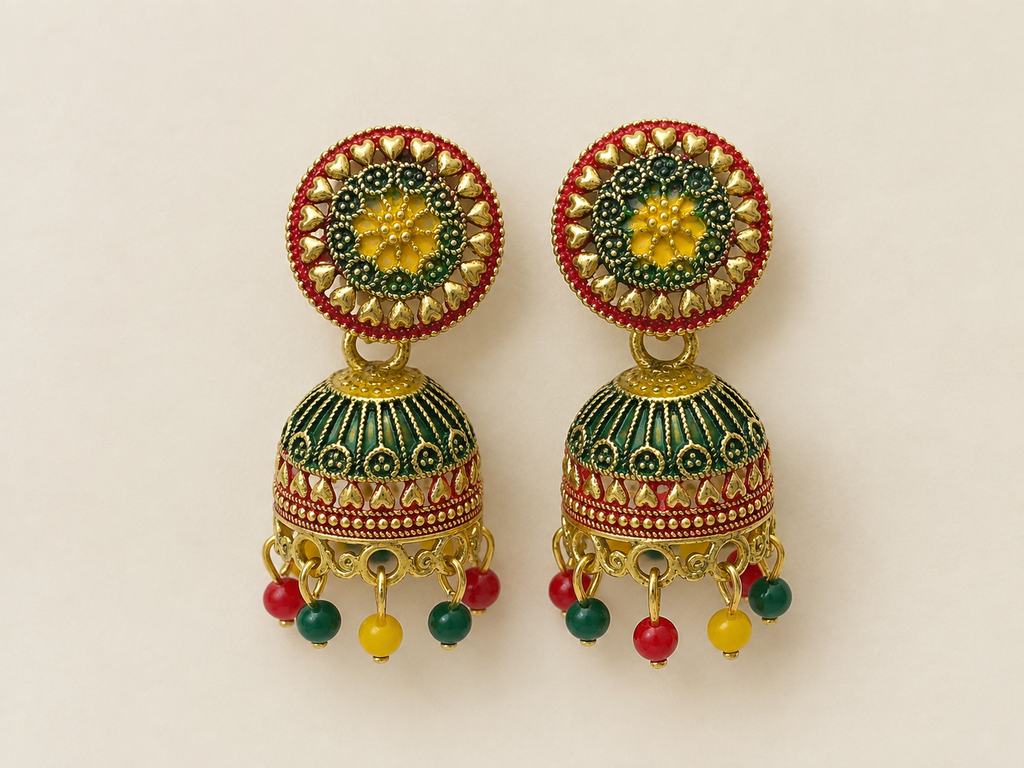 Royal Multicolor Meenakari Jhumka Earrings (Pack of 6)