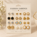 Elegant 12-Pair Gold-Tone Stud Earrings Collection ✨