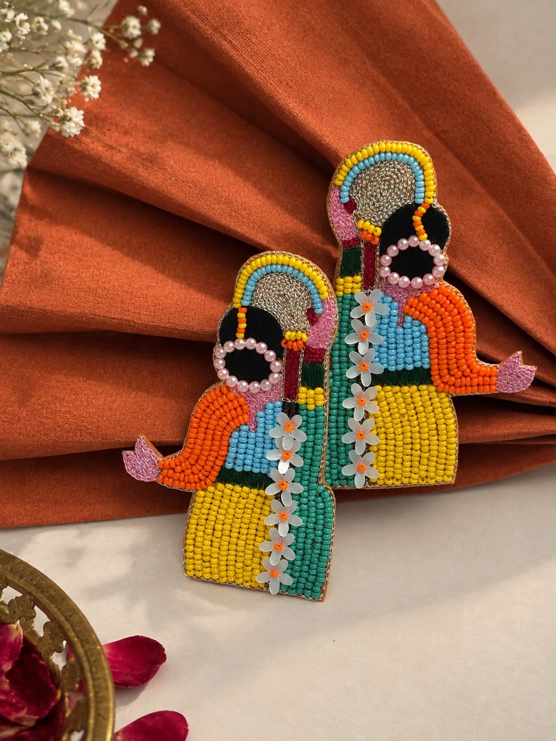Handcrafted Beaded Folk Art Karwachauth Statement Earrings 🌼✨