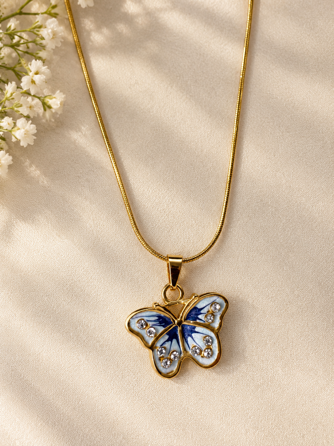 Blue Butterfly Crystal Pendant Necklace 🦋✨