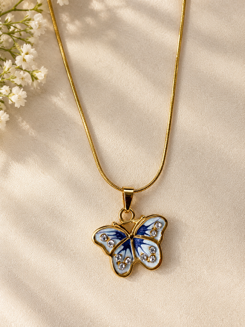 Blue Butterfly Crystal Pendant Necklace 🦋✨
