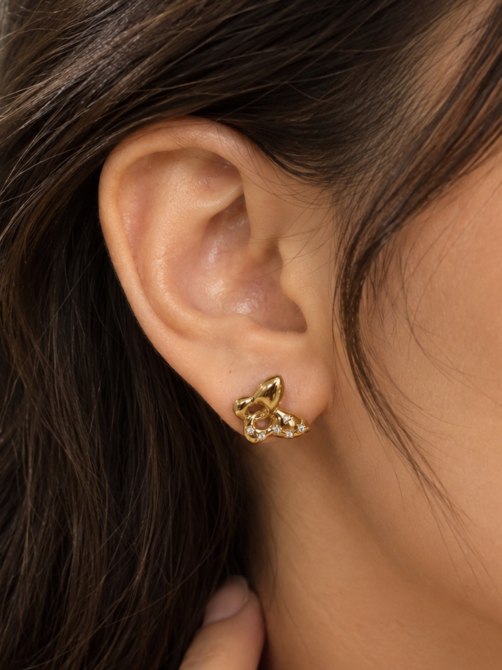 Golden Sculpted ButterflyCrystal Stud Earrings ✨