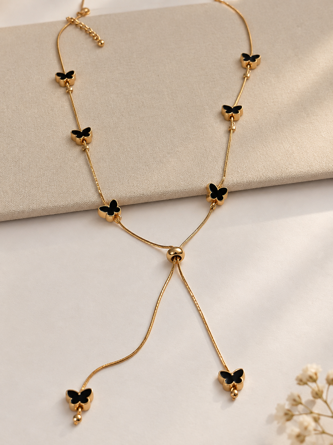 Delicate Black Butterfly Y-Lariat Necklace