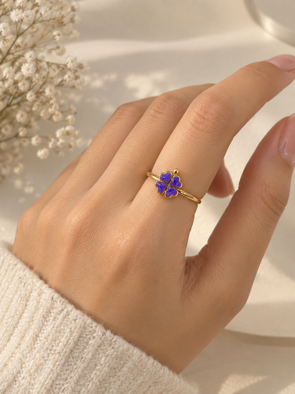 Purple Clover Gold Open Ring 🍀