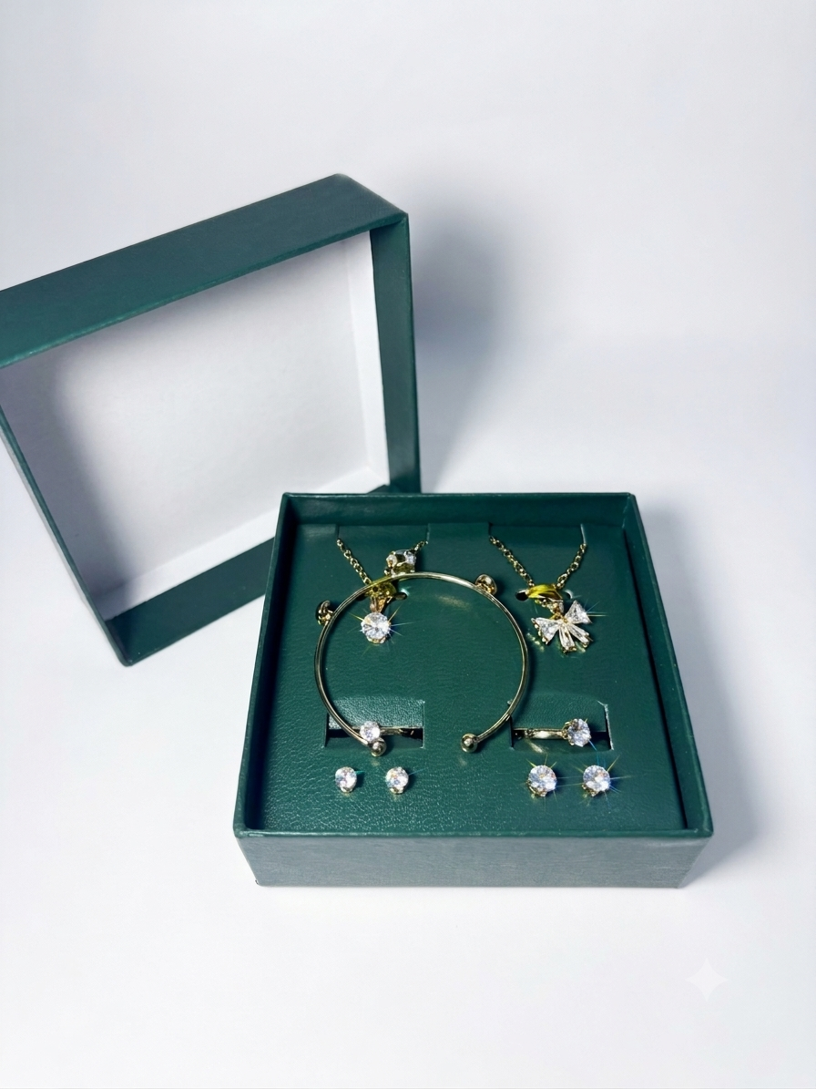 Elegant Girls’ CZ Crystal Jewellery Gift Set with Necklace, Bracelet, Earrings & Rings ✨