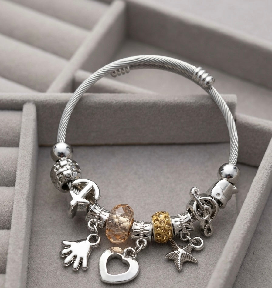 Charm Bracelet with Colorful Beads & Cute Hanging Charms
