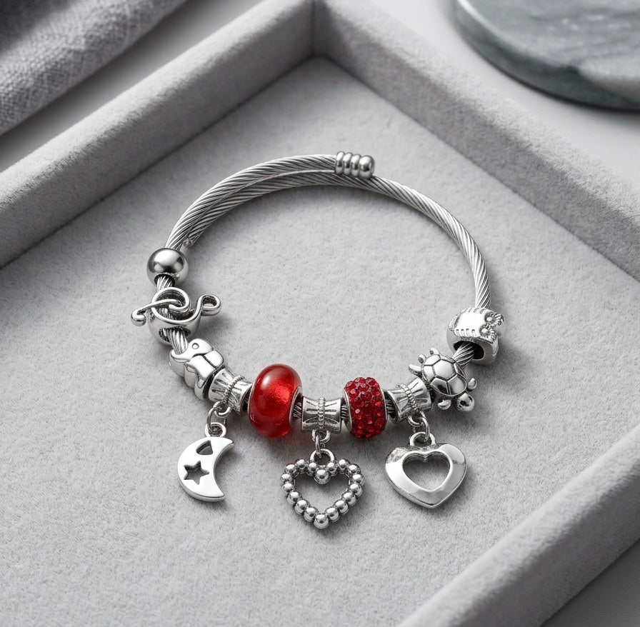 Charm Bracelet with Colorful Beads & Cute Hanging Charms